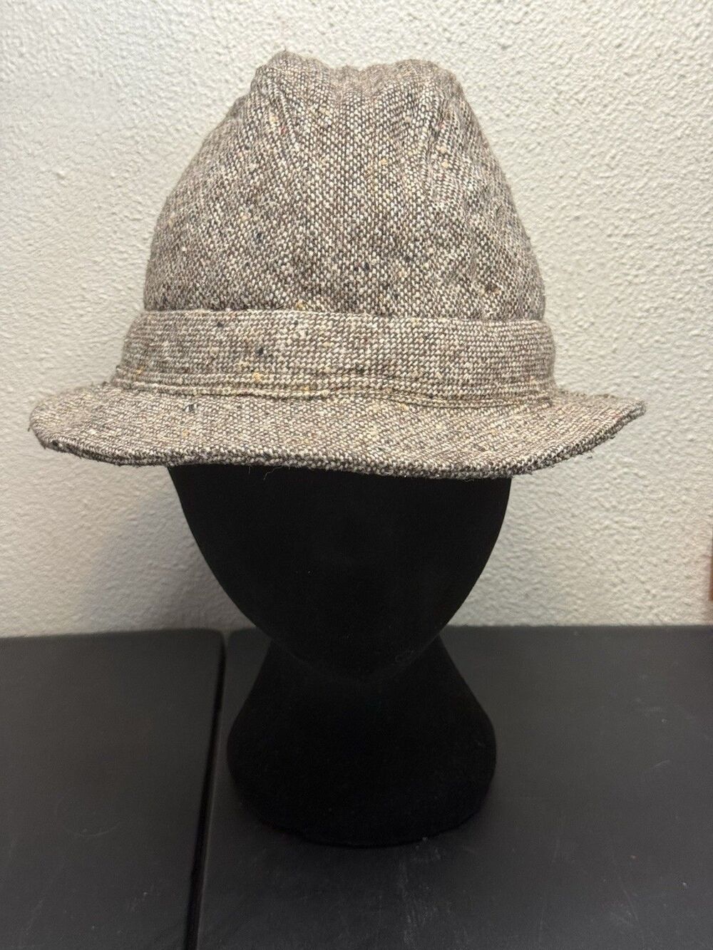 Vintage Totes Rain Rolls Right Off Mens Fedora Hat Size XL Tan Tweed Woven USA